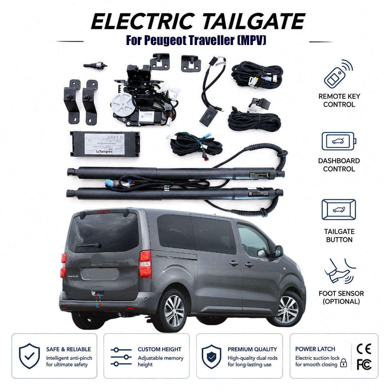 For Peugeot Traveller Automatic Power Tailgate Lift Kit | Electric Trunk Opener | Heavy-Duty Struts | OEM Fit & CE Certified