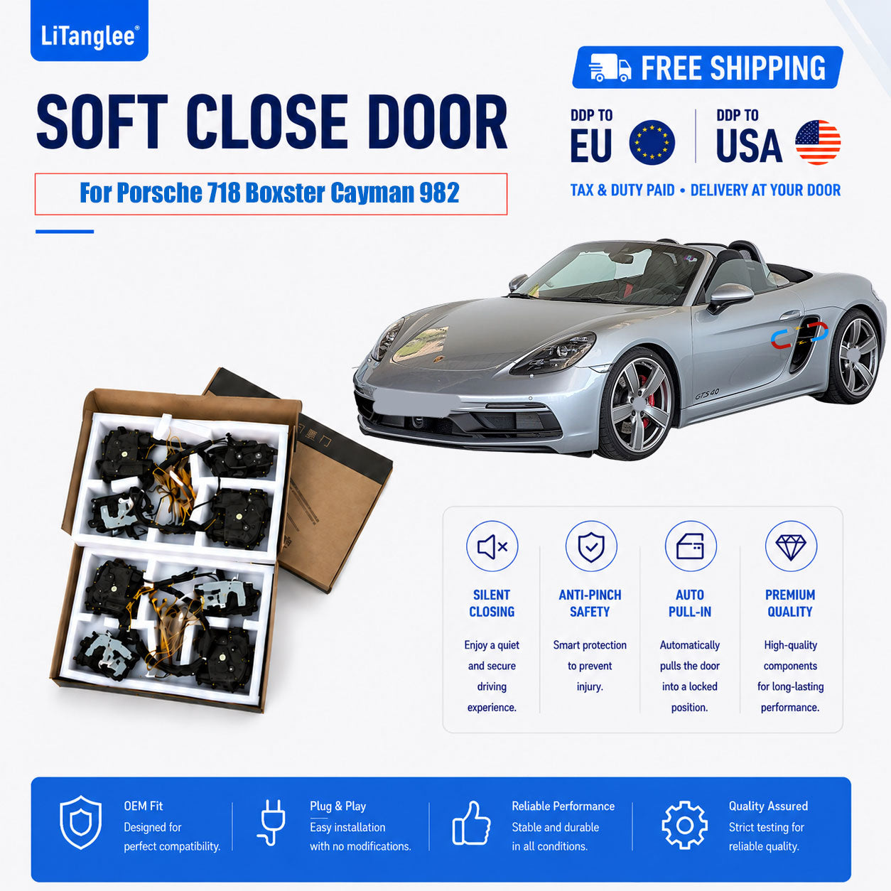 For Porsche 718 Boxster Cayman 982 (2016-2026) Electric Soft Close Door Kit | LiTanglee