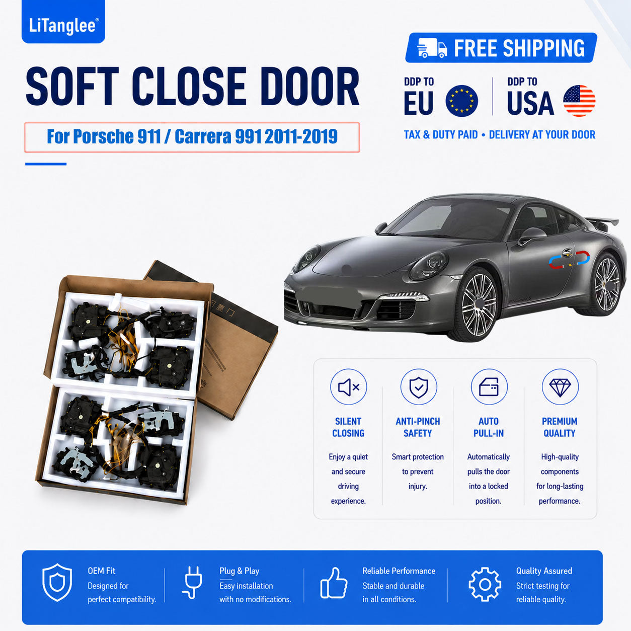 For Porsche 911 / Carrera 991 (2011-2019) Electric Soft Close Door Kit | LiTanglee