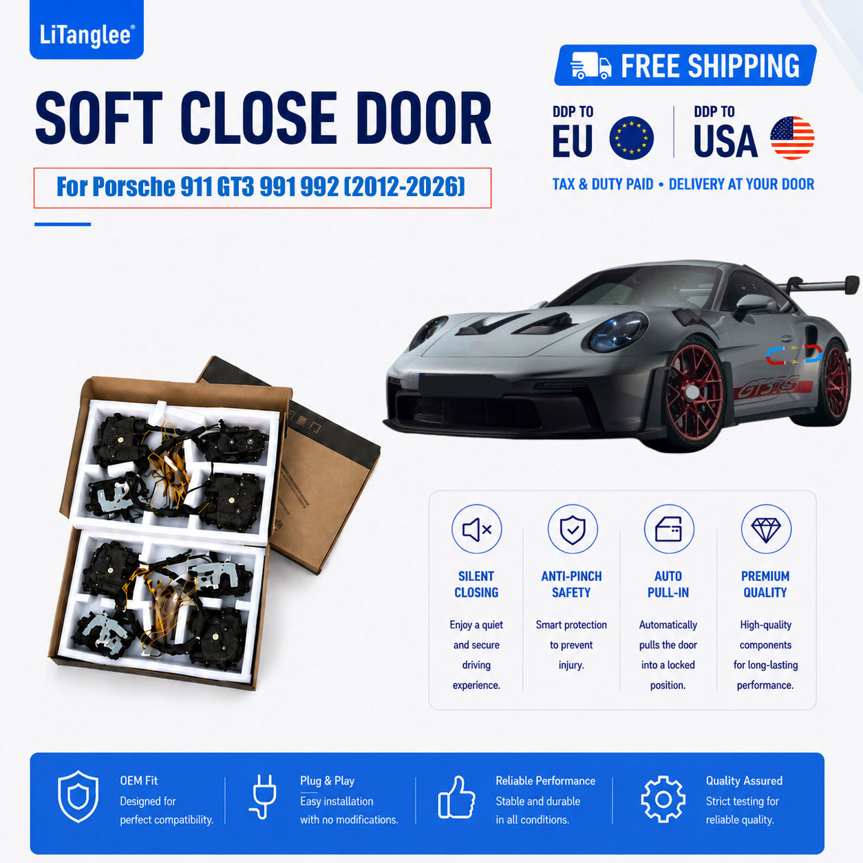 For Porsche 911 GT3 991 992 (2012-2026) Electric Soft Close Door Kit | LiTanglee