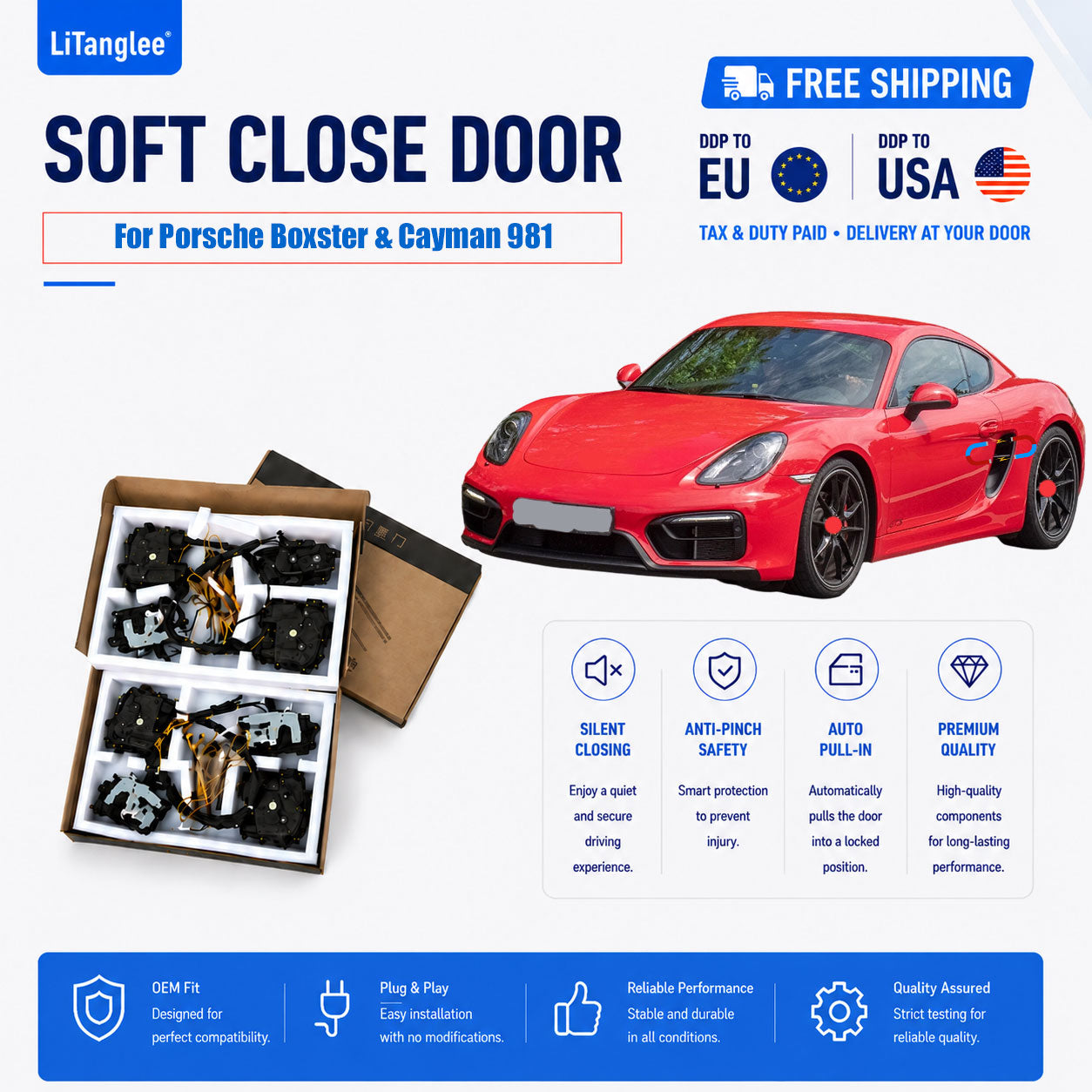 For Porsche Boxster & Cayman (981) (2012-2016) Electric Soft Close Door Kit | LiTanglee