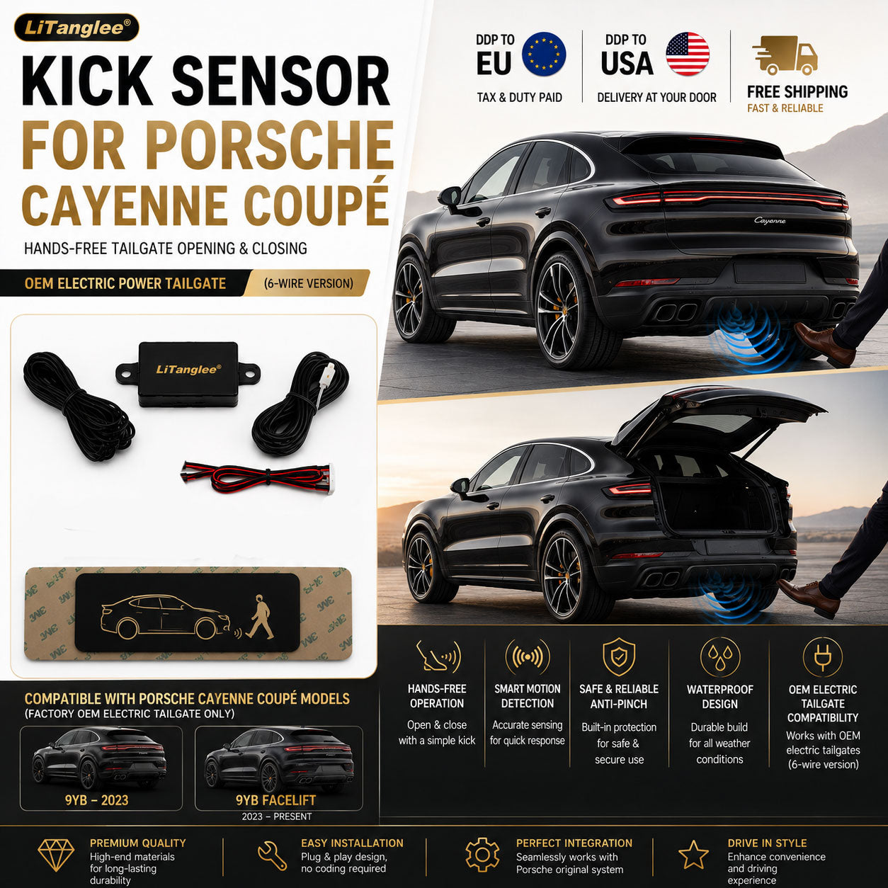 For Porsche Cayenne Coupe 9YB OEM Electric Power Tailgate Smart Hands-Free Kick Sensor – Foot-Activated Trunk Opening & Closing System