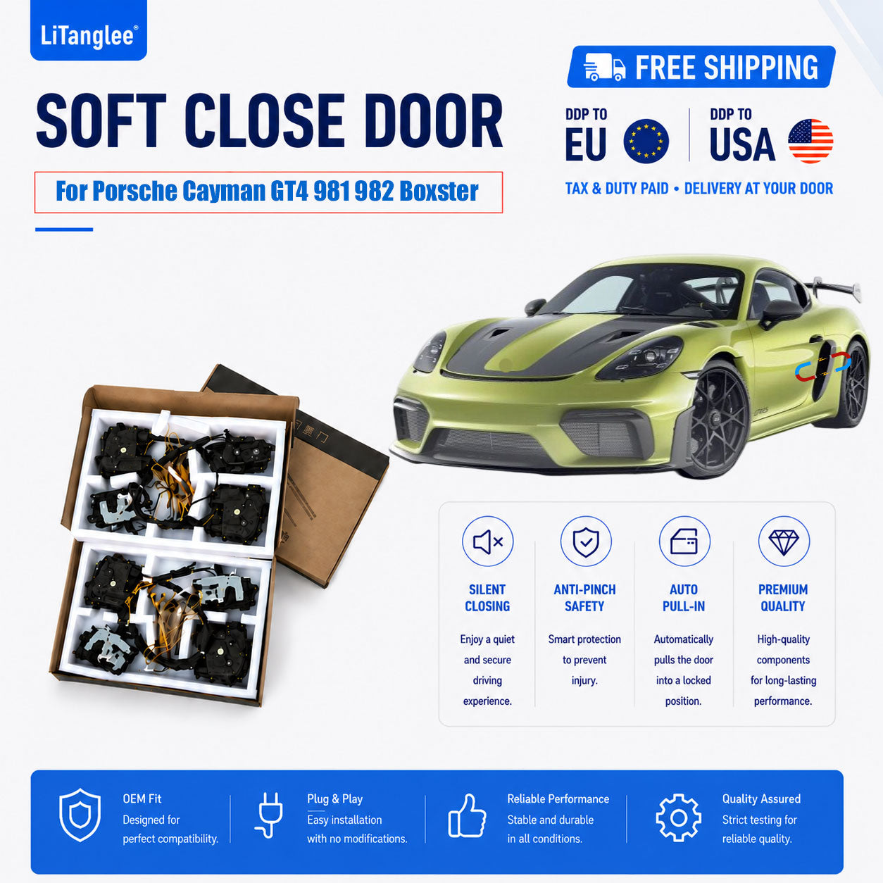 For Porsche Cayman GT4 981 982 Boxster (2012-2026+) Electric Soft Close Door Kit | LiTanglee