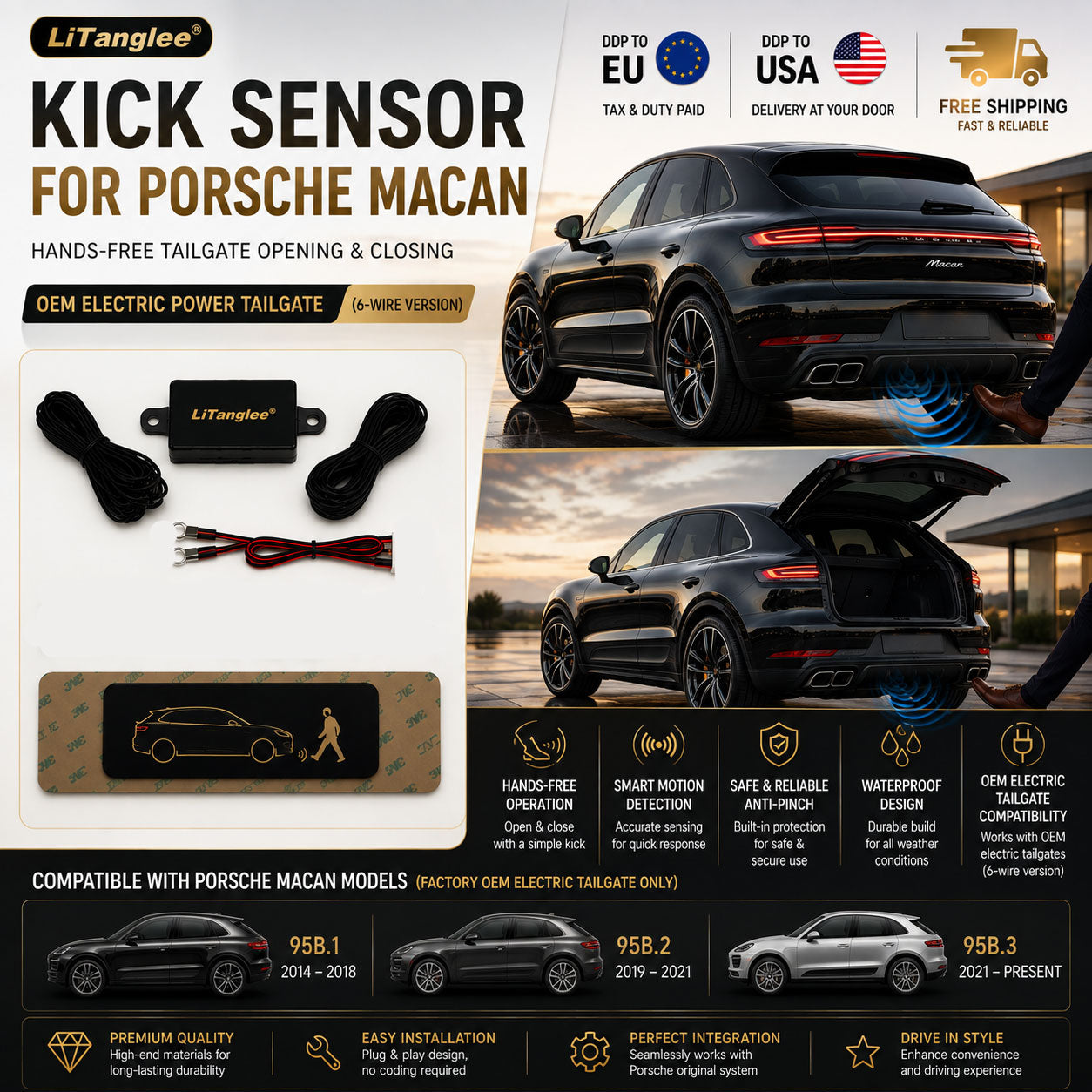 For Porsche Macan 95B.1 95B.2 95B.3 OEM Electric Power Tailgate Smart Hands-Free Kick Sensor – Foot-Activated Trunk Opening & Closing System