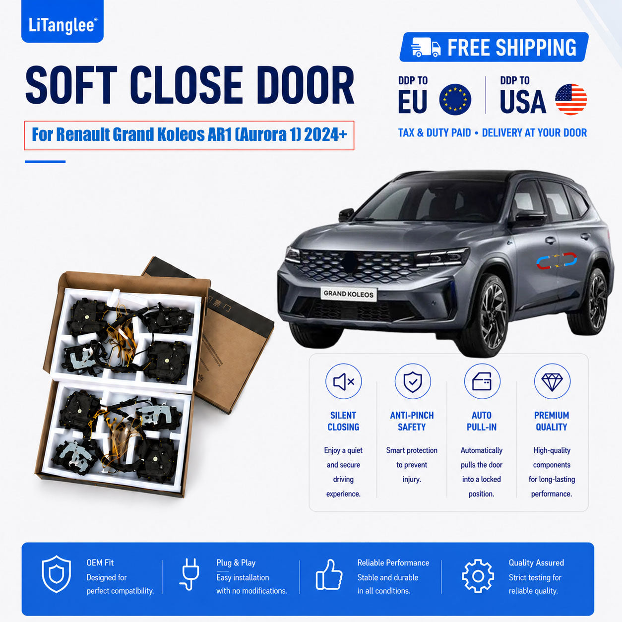For Renault Grand Koleos AR1 (Aurora 1) 2024+ Electric Soft Close Door Upgrade Kit | LiTanglee