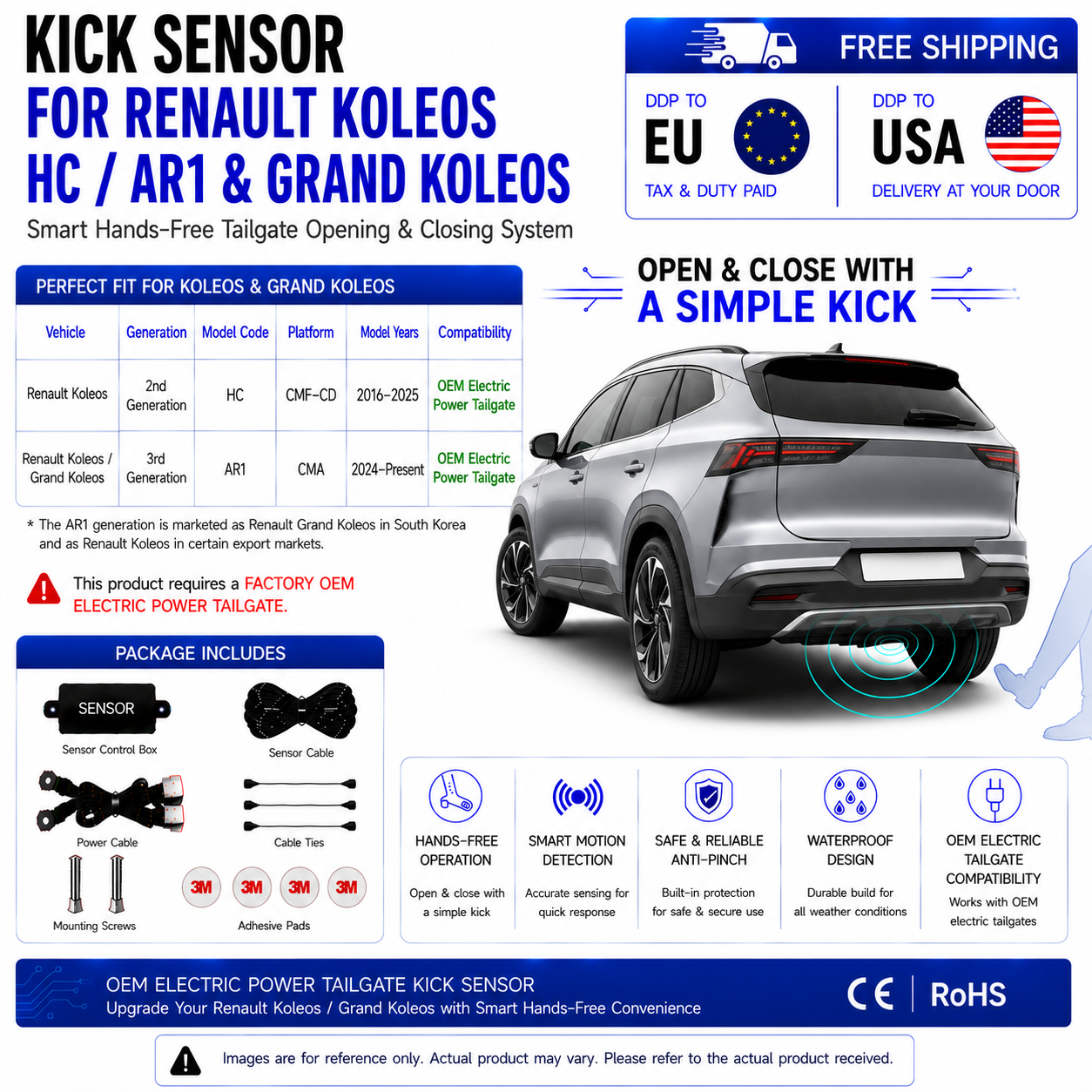 For Renault Koleos HC AR1 & Grand Koleos OEM Electric Power Tailgate Smart Hands-Free Kick Sensor – Foot-Activated Tailgate Opening & Closing System
