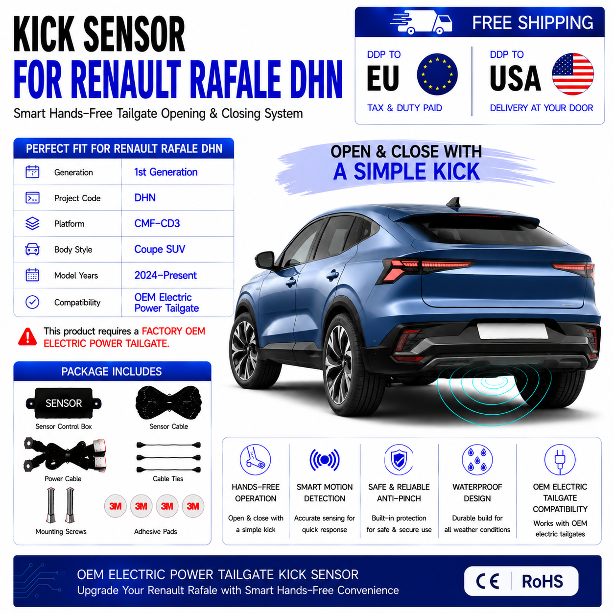 For Renault Rafale DHN OEM Electric Power Tailgate Smart Hands-Free Kick Sensor – Foot-Activated Tailgate Opening & Closing System