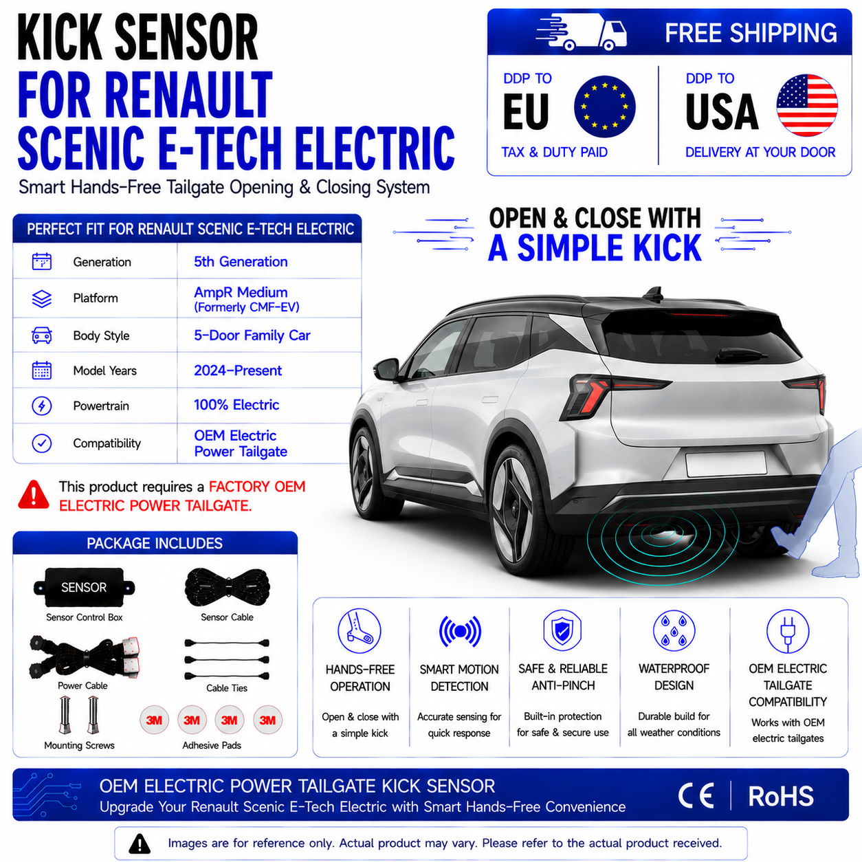 For Renault Scenic E-Tech Electric 5th Gen OEM Electric Power Tailgate Smart Hands-Free Kick Sensor – Foot-Activated Tailgate Opening & Closing System