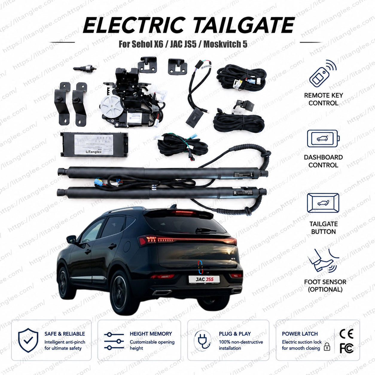 For Sehol X6 / JAC JS5 / Moskvitch 5 2022-2026 Smart Power Tailgate Lift Kit by LiTanglee® | Electric Trunk Opener with Soft Close | Global-Spec Compatibility | CAN-Bus Integrated | Non-Destructive Installation