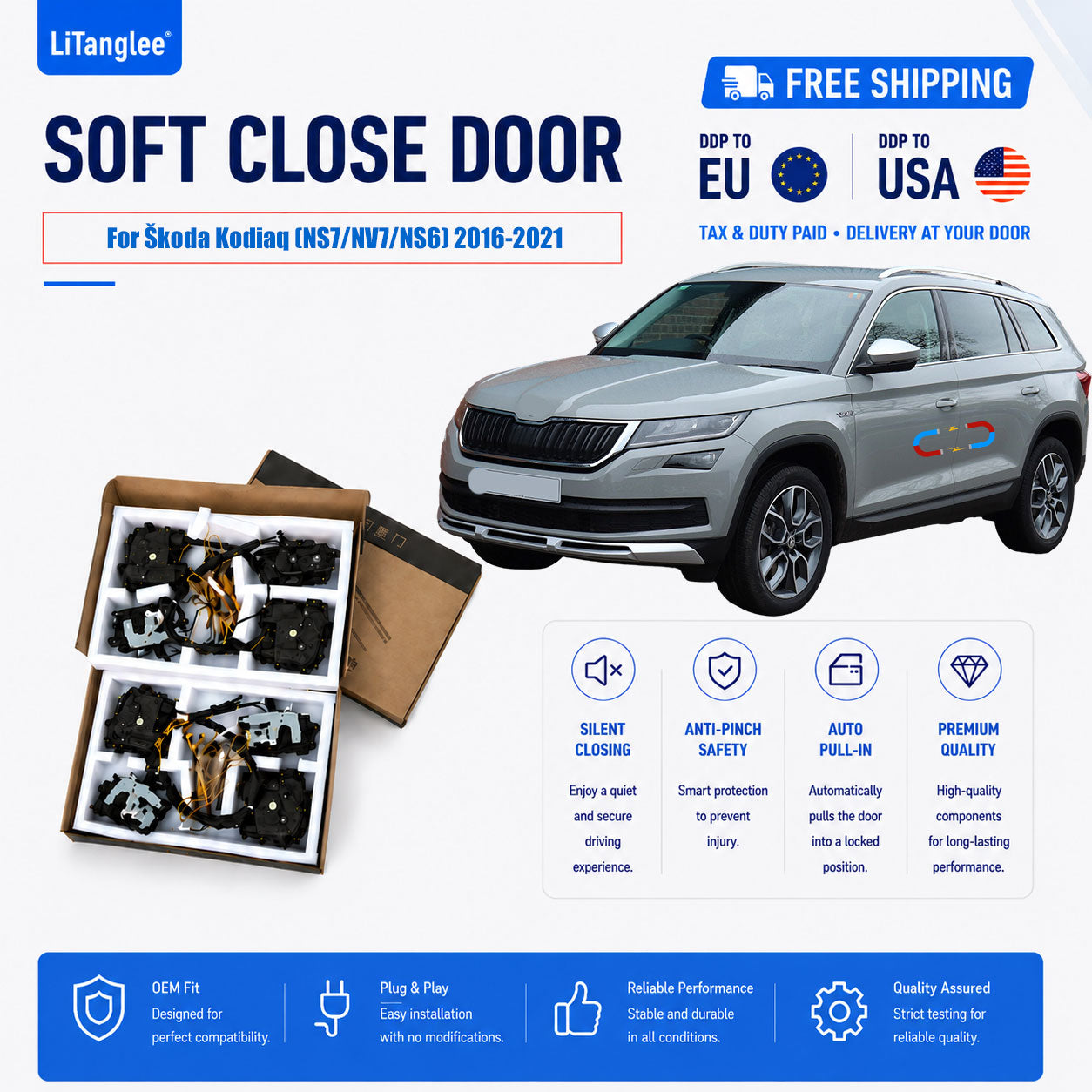 For Škoda Kodiaq (NS7/NV7/NS6) 2016-2021 Premium Electric Soft Close Door Kit