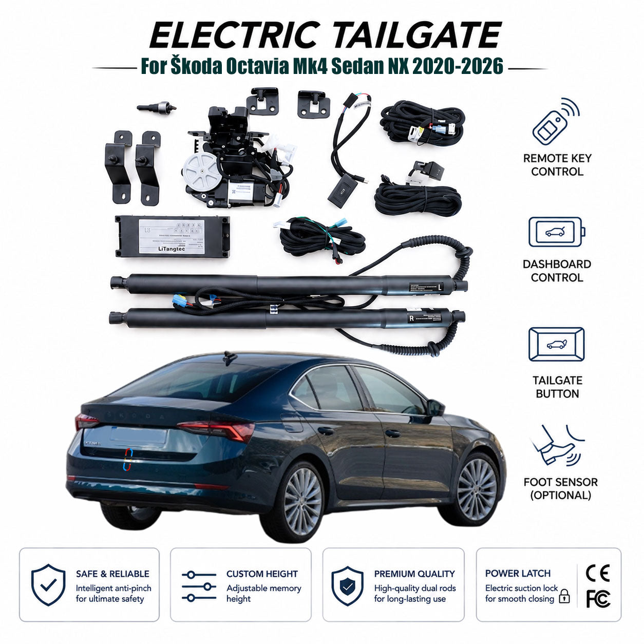 For Škoda Octavia Mk4 Sedan NX 2020-2026 Automatic Power Tailgate Lift Kit | Electric Trunk Opener | Ultra-Silent | OEM Fit & CE Certified