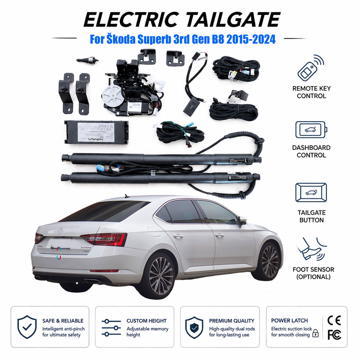 For Škoda Superb 3rd Gen B8 2015-2024 Automatic Power Tailgate Lift Kit | Electric Trunk Opener | Ultra-Silent | OEM Fit & CE Certified