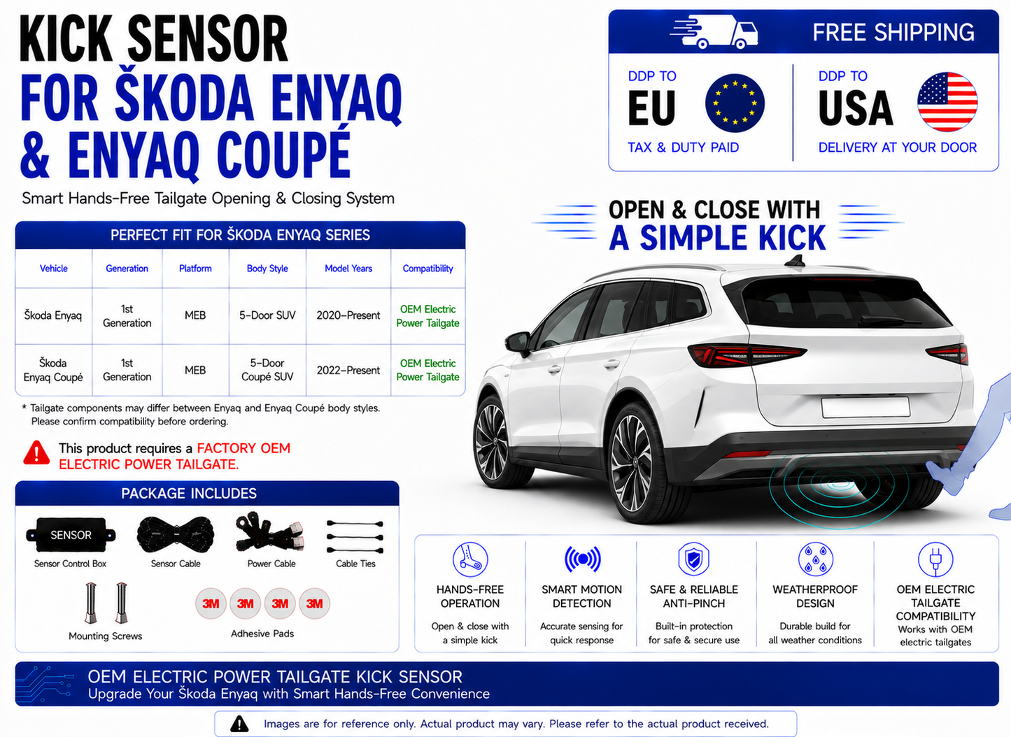 For Škoda Enyaq & Enyaq Coupé OEM Electric Power Tailgate Smart Hands-Free Kick Sensor – Foot-Activated Tailgate Opening & Closing System