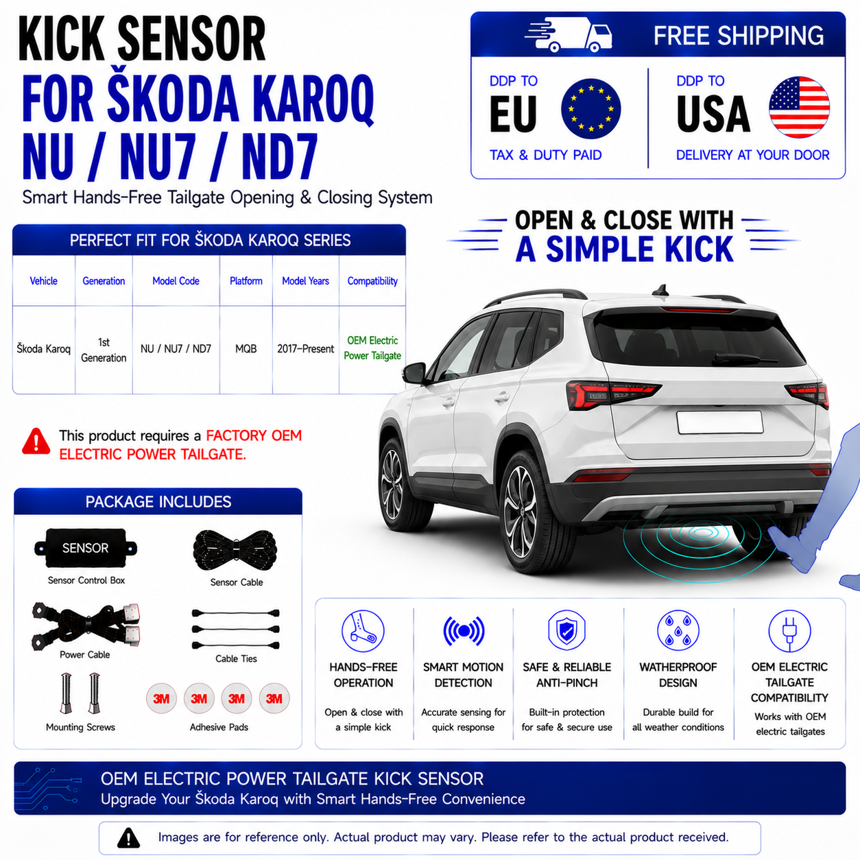 For Škoda Karoq NU NU7 ND7 OEM Electric Power Tailgate Smart Hands-Free Kick Sensor – Foot-Activated Tailgate Opening & Closing System