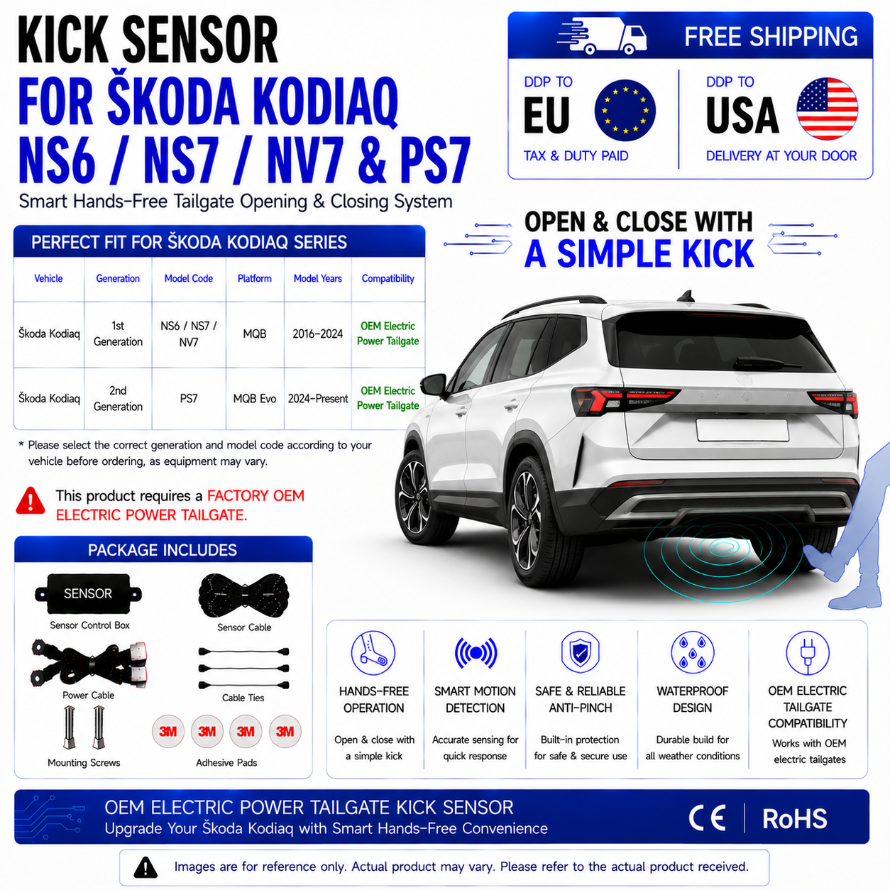 For Škoda Kodiaq NS6 NS7 NV7 & PS7 OEM Electric Power Tailgate Smart Hands-Free Kick Sensor – Foot-Activated Tailgate Opening & Closing System