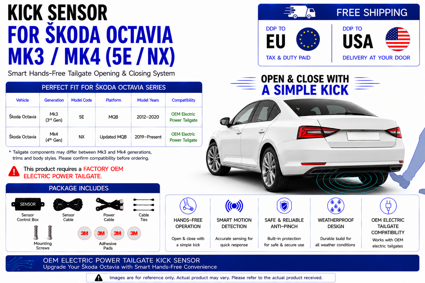 For Škoda Octavia Mk3 Mk4 5E NX OEM Electric Power Tailgate Smart Hands-Free Kick Sensor – Foot-Activated Tailgate Opening & Closing System