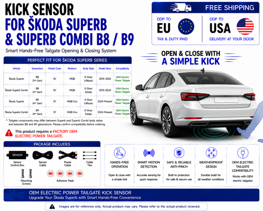For Škoda Superb & Superb Combi B8 B9 OEM Electric Power Tailgate Smart Hands-Free Kick Sensor – Foot-Activated Tailgate Opening & Closing System