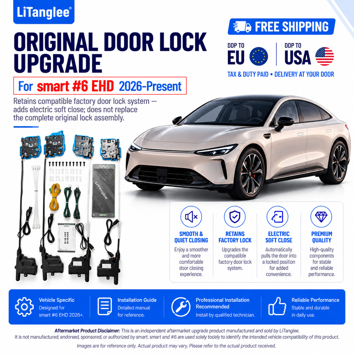 For Smart #6 EHD 2026-Present Electric Soft Close Door Kit Original Door Lock Retained Automatic Door Closing System