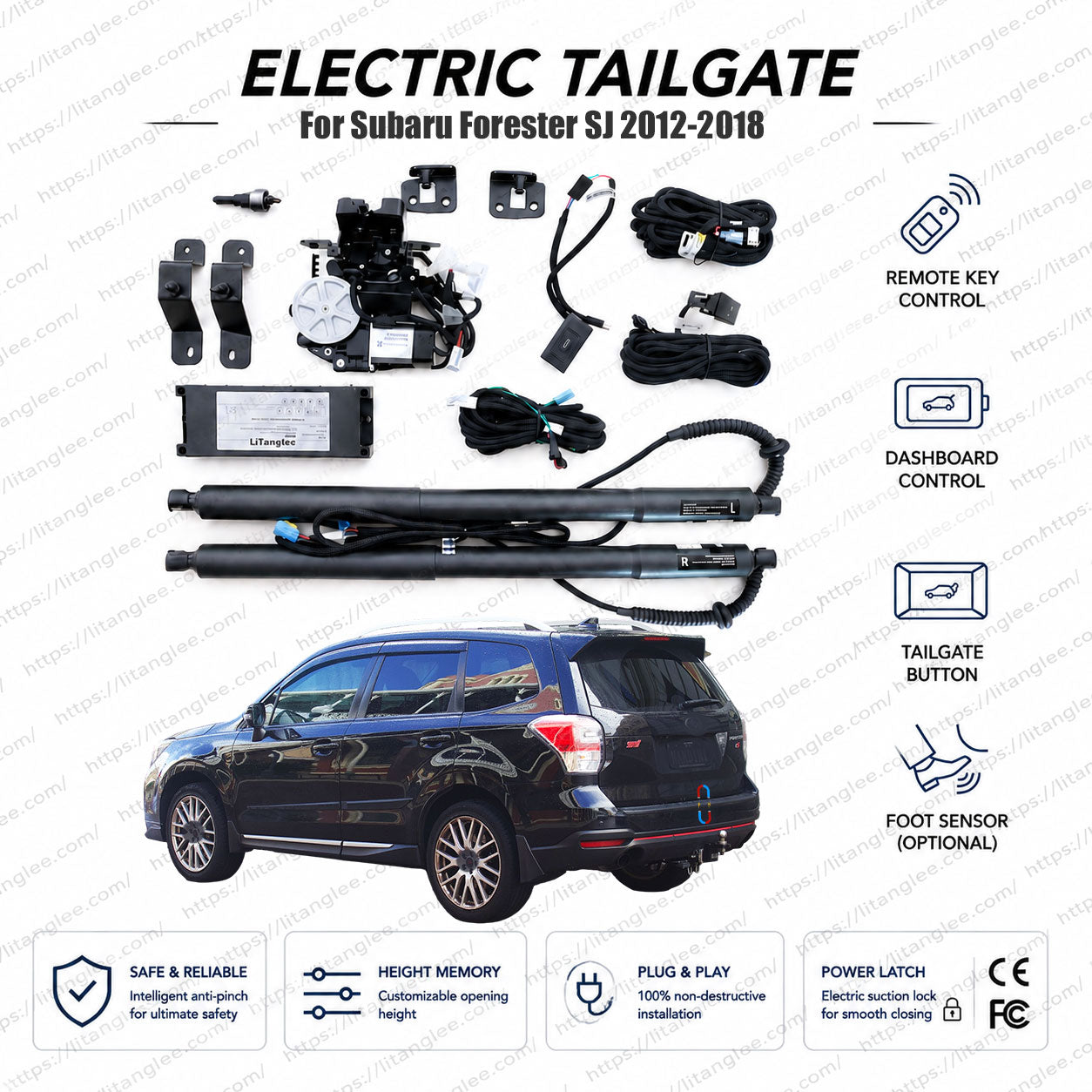 Für Subaru Forester SJ 2012-2018 Smart Power Heckklappen-Hebesystem von LiTanglee® | Elektrischer Kofferraumöffner mit Soft-Close | Passend für Forester 2.0i, 2.0XT, SJ Chassis | Zwei Hochleistungs-Streben