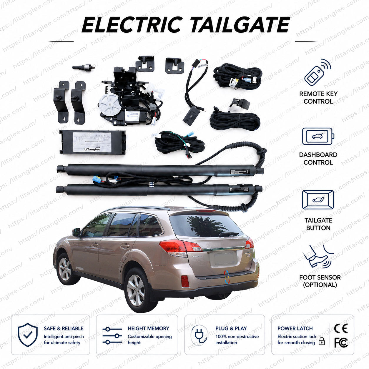 Für Subaru Outback BR 2009-2014 Smart Power Heckklappenlift-Kit von LiTanglee® | Elektrischer Kofferraumöffner mit Soft Close | Passend für Outback BR Chassis | Zwei Hochleistungsstreben