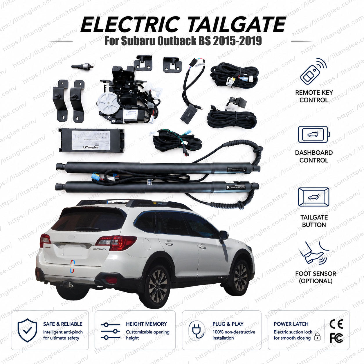 For Subaru Outback BS 2015-2019 Smart Power Tailgate Lift Kit by LiTanglee® | Electric Trunk Opener with Soft Close | EyeSight Compatible | Dual Heavy-Duty Struts