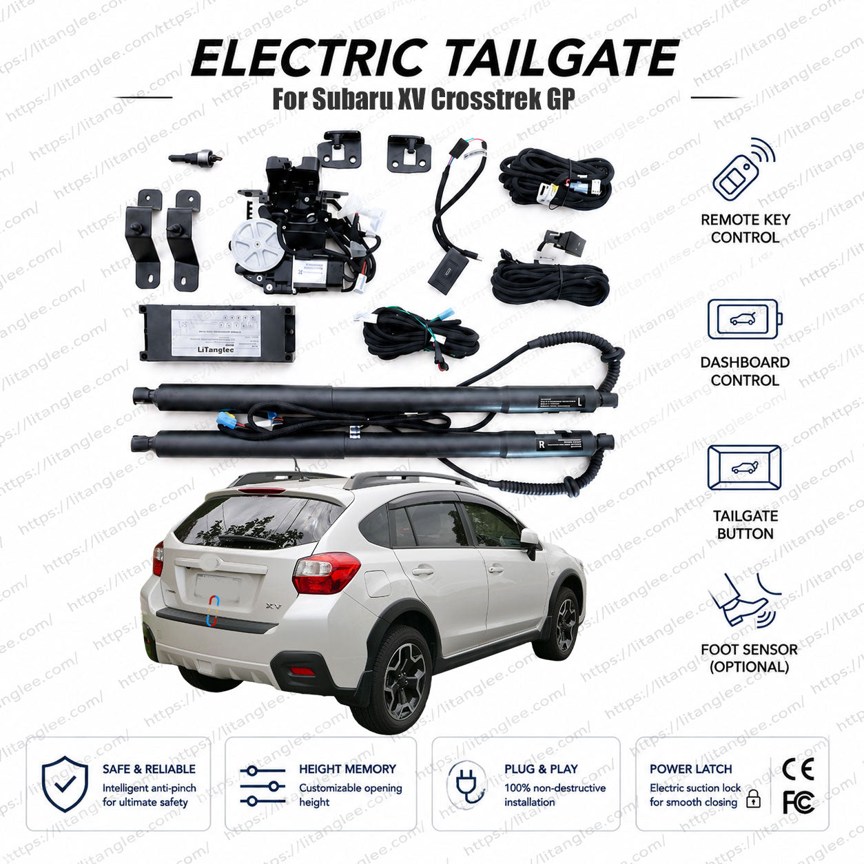 Für Subaru XV GP / Crosstrek 2012-2017 Smart Power Heckklappen-Hebekit von LiTanglee® | Elektrischer Kofferraumöffner mit Soft-Close-Funktion | Passend für XV Crosstrek GP Fahrgestell | Zwei robuste Federbeine