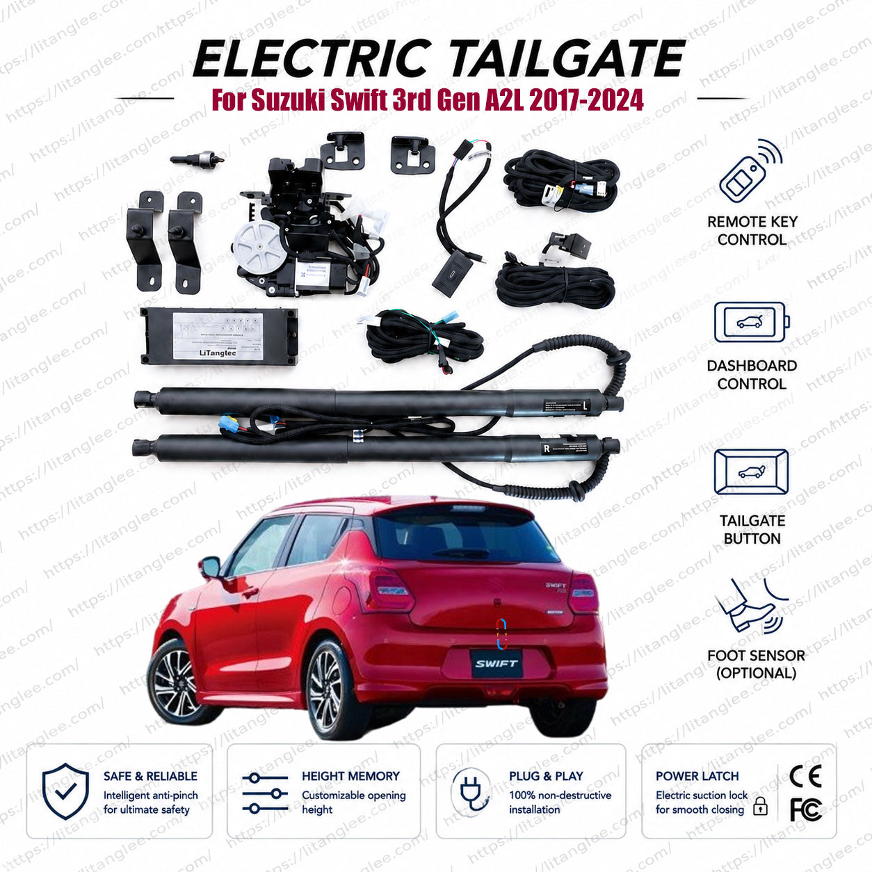 Für Suzuki Swift 3. Gen A2L 2017–2024 Elektrische Heckklappe | Smarter Kofferraumöffner | Swift Sport | Schrägheck | Zwei Gasdruckfedern | OEM-Passform & CE-zertifiziert