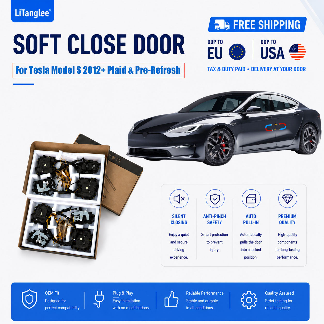 For Tesla Model S 2012+ (Plaid & Pre-Refresh) 4-Door Electric Soft Close System | LiTanglee