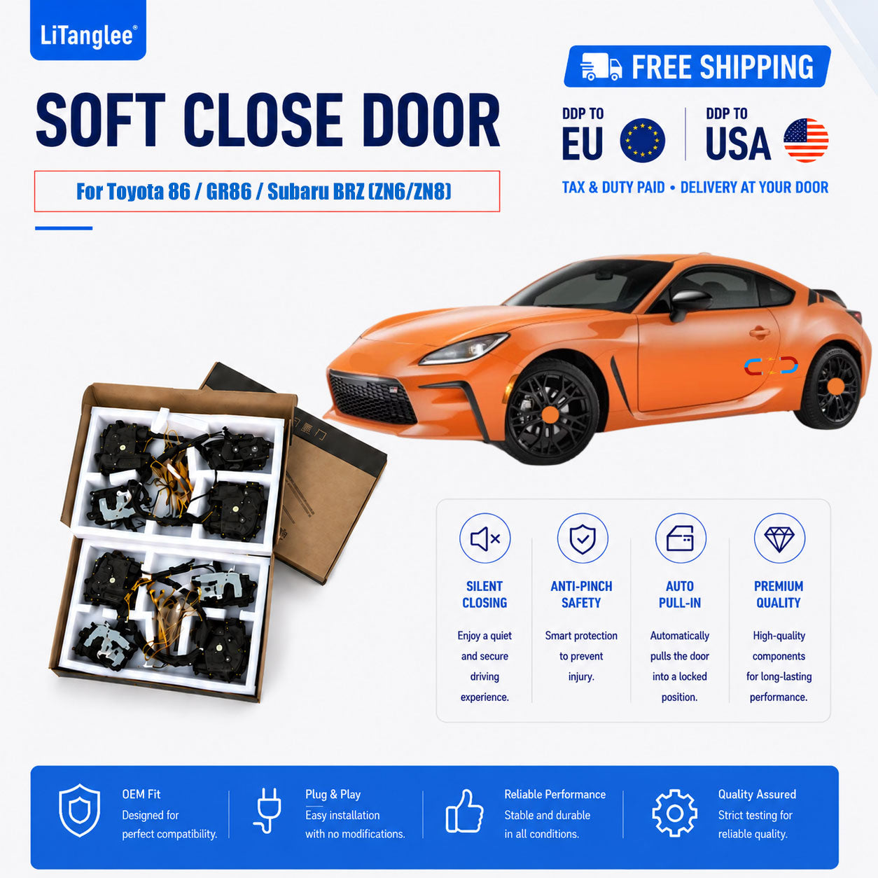 For Toyota 86 / GR86 / Subaru BRZ (ZN6/ZN8) Premium Electric Soft Close Door Kit