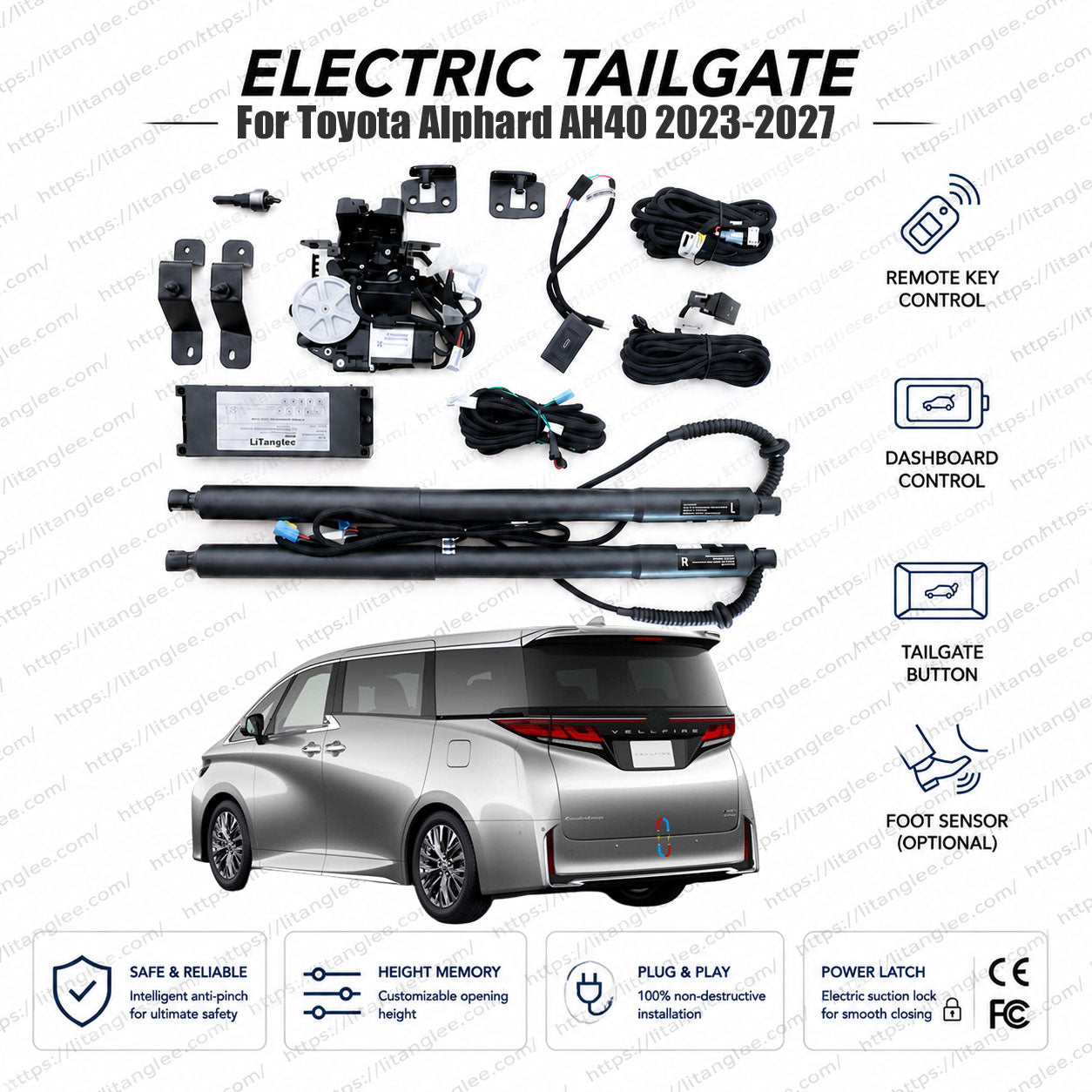 Para Toyota Alphard AH40 2023-2027 Kit de portón trasero eléctrico | Apertura inteligente de maletero | 4.ª generación | MPV de lujo | Doble amortiguador | Ajuste OEM y certificación CE