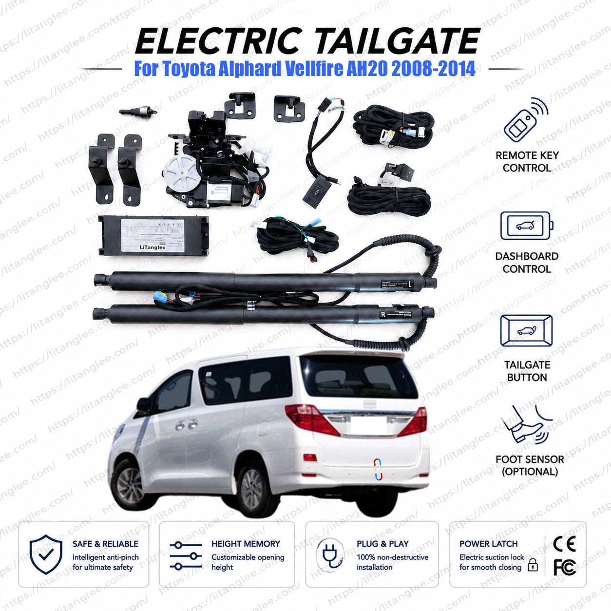 Für Toyota Alphard Vellfire AH20 2008–2014 Heckklappen-Lift-Kit | Intelligenter elektrischer Kofferraumöffner | 2. Generation | Zwei Streben | Ultra-leise | OEM-Passform & CE-zertifiziert