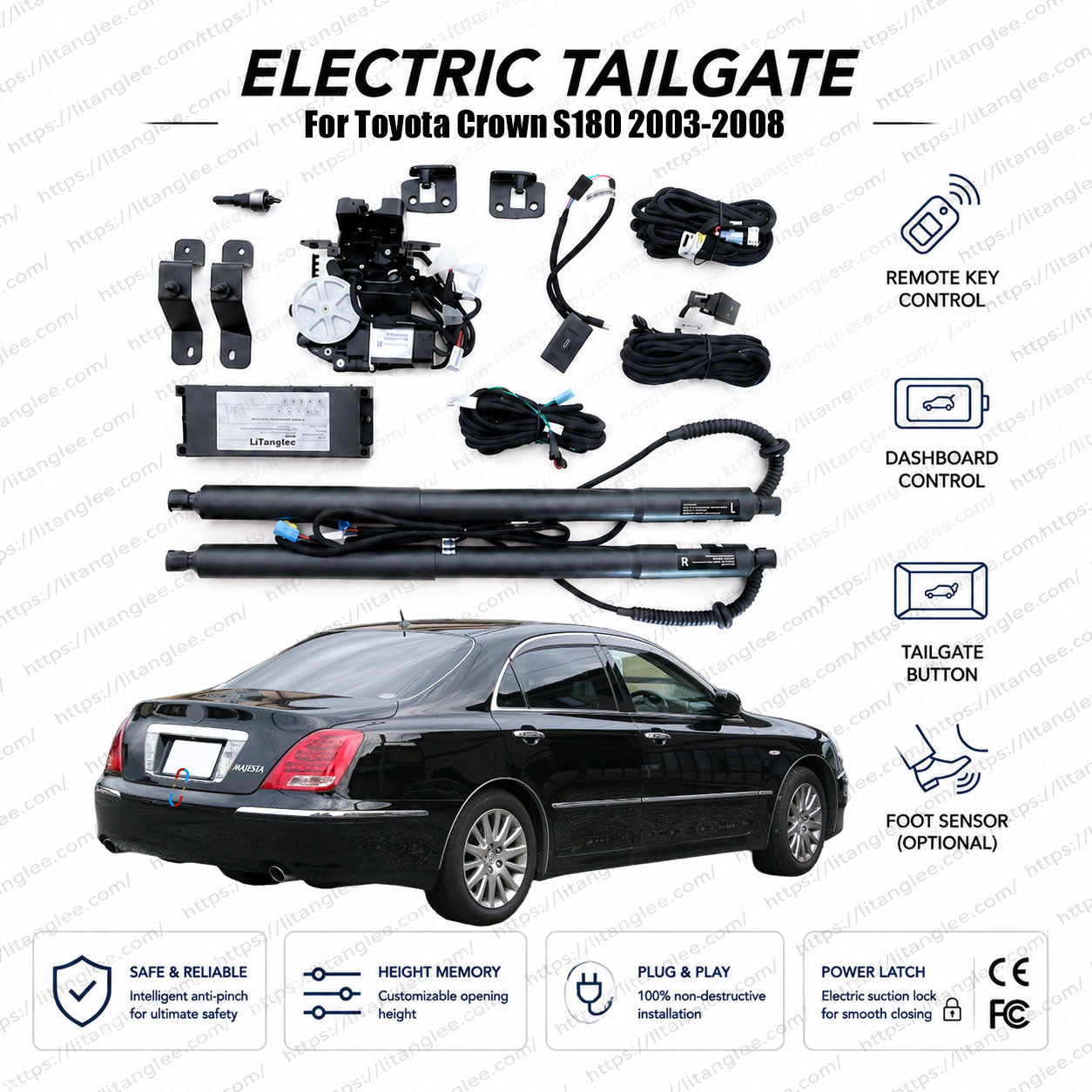 For Toyota Crown S180 2003-2008 Automatic Power Tailgate Lift Kit | Classic 12th Gen Crown | Smart Trunk Opener | Ultra-Silent | OEM Fit & CE Certified
