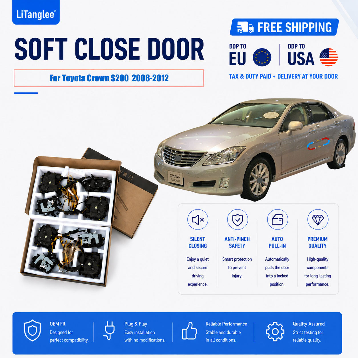 For Toyota Crown S200 (Royal / Athlete / Majesta 2008-2012) Electric Soft Close Door Upgrade Kit | LiTanglee