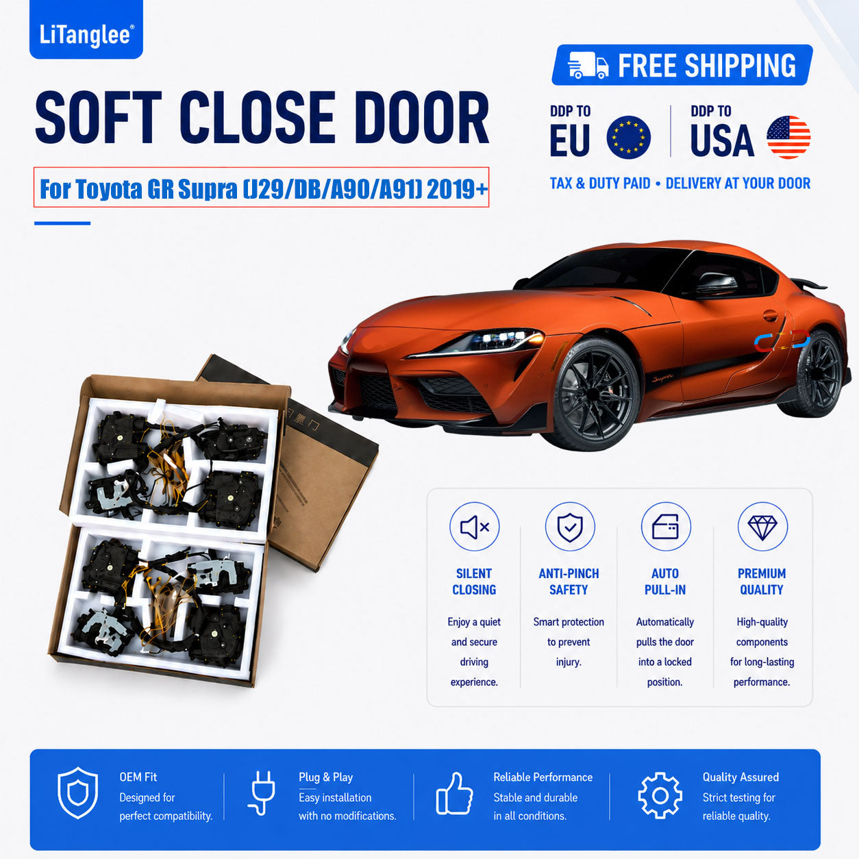 For Toyota GR Supra (J29/DB/A90/A91) Premium 2-Door Electric Soft Close Upgrade Kit