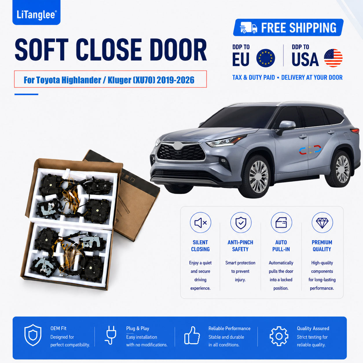 For Toyota Highlander / Kluger (XU70) 2019-2026 Premium Electric Soft Close Door Kit