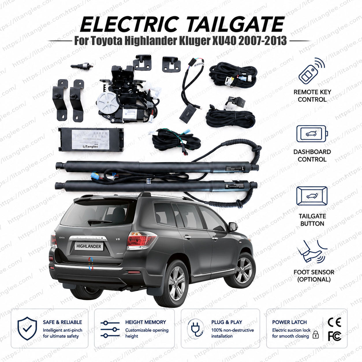 For Toyota Highlander Kluger XU40 2007-2013 Power Tailgate Lift Kit | Smart Electric Trunk Opener | 2nd Gen | Ultra-Silent | OEM Fit & CE Certified