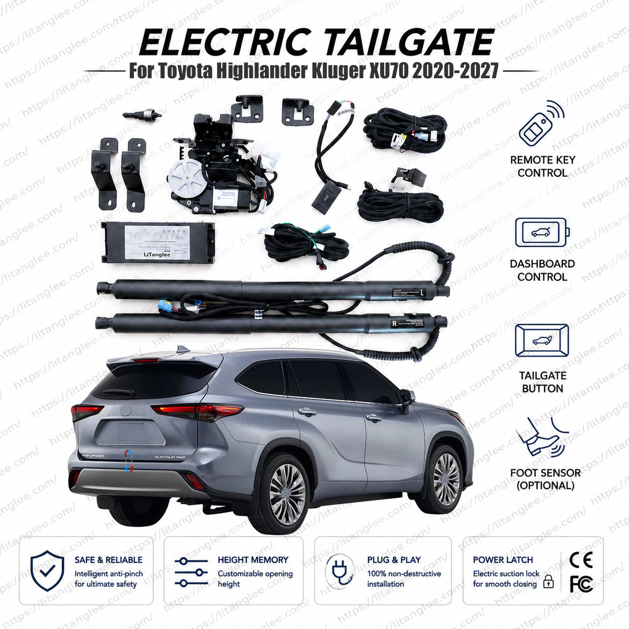 For Toyota Highlander Kluger XU70 2020-2027 Power Tailgate Lift Kit | Smart Electric Trunk Opener | 4th Gen | Ultra-Silent | OEM Fit & CE Certified