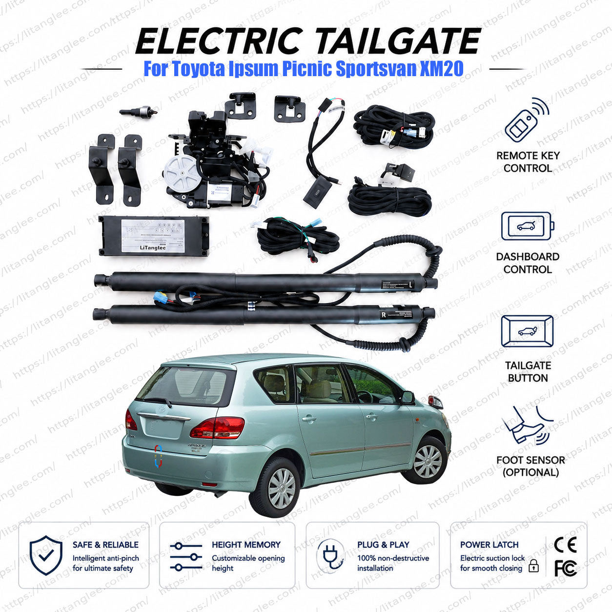 Für Toyota Ipsum Picnic Sportsvan XM20 2001-2009 Elektrische Heckklappe Nachrüstsatz | Intelligenter elektrischer Kofferraumöffner | 2. Generation | Zwei Gasfedern | Ultra-Leise | OEM-Passform & CE-zertifiziert
