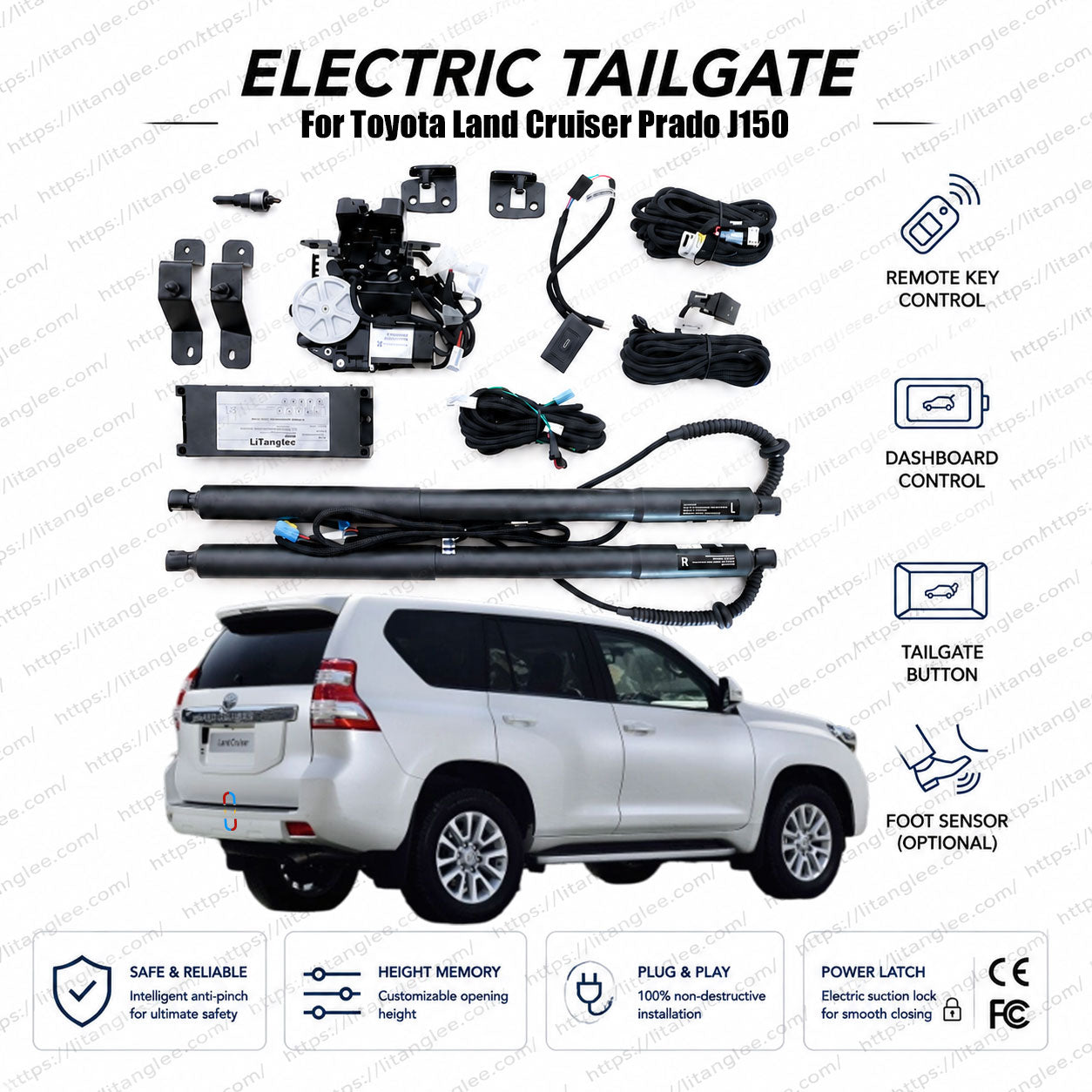 For Toyota Land Cruiser Prado J150 2009-2023 Automatic Power Tailgate Lift Kit | 150 Series Smart Electric Trunk Opener | Ultra-Silent | OEM Fit & CE Certified
