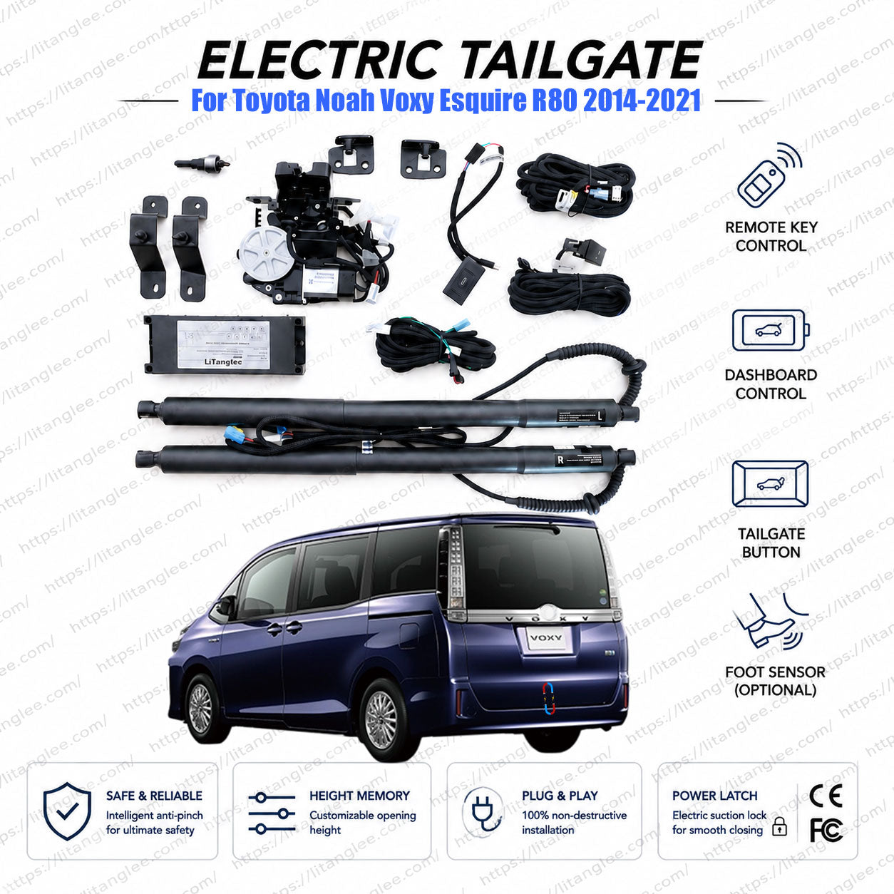 Para Toyota Noah Voxy Esquire R80 2014-2021 Kit de Portón Trasero Eléctrico | Abrecajuela Eléctrico Inteligente | 3.ª Generación | Ultra Silencioso | Ajuste OEM y Certificación CE