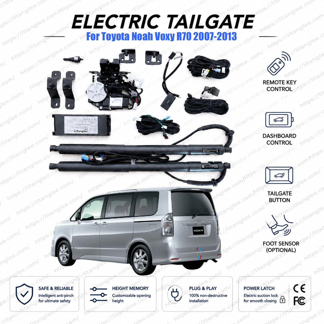 For Toyota Noah Voxy R70 2007-2013 Power Tailgate Lift Kit | Smart Electric Trunk Opener | 2nd Gen | Dual Struts | Ultra-Silent | OEM Fit & CE Certified