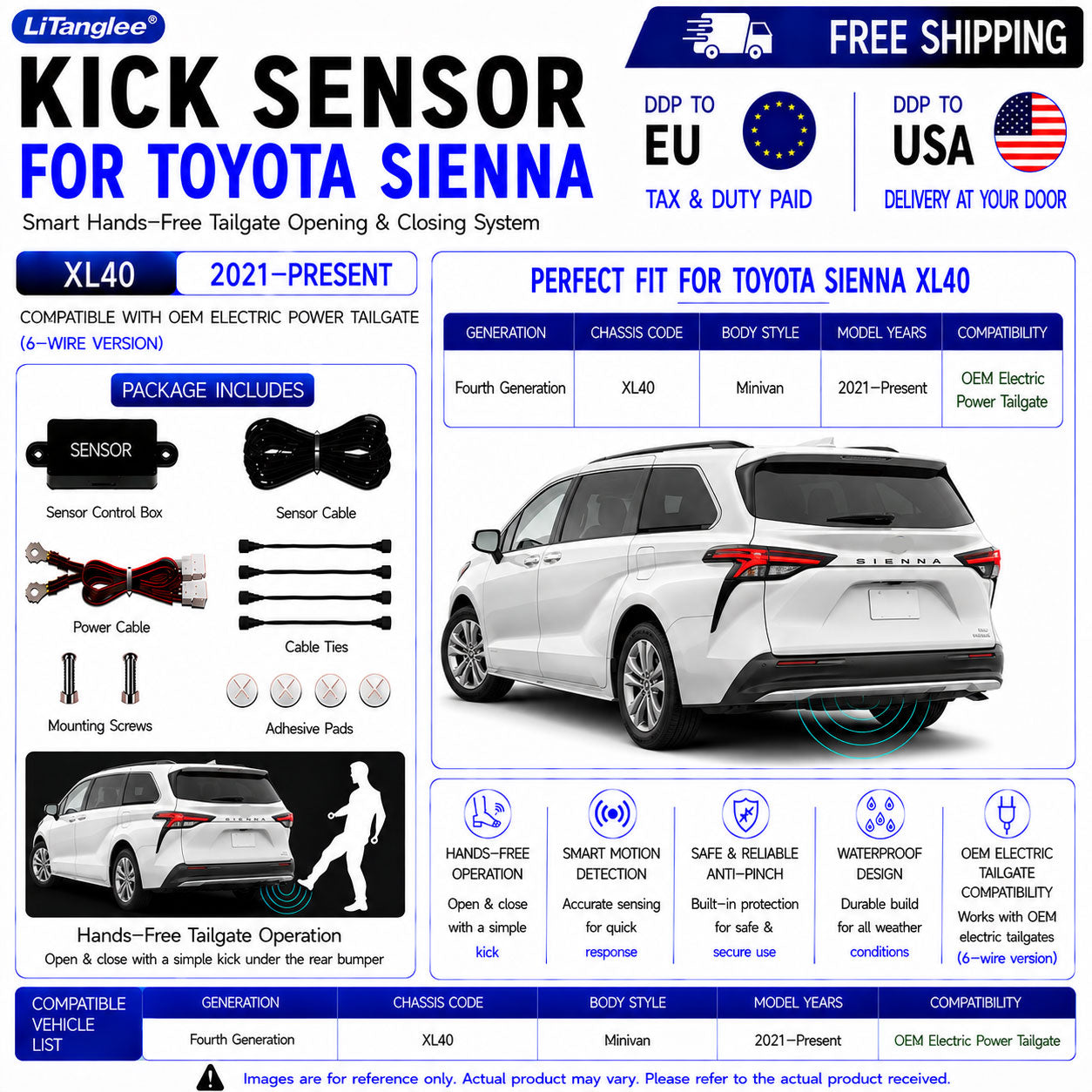 For Toyota Sienna XL40 OEM Electric Power Tailgate Smart Hands-Free Kick Sensor – Foot-Activated Tailgate Opening & Closing System