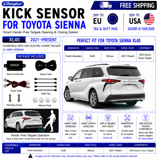 For Toyota Sienna XL40 OEM Electric Power Tailgate Smart Hands-Free Kick Sensor – Foot-Activated Tailgate Opening & Closing System