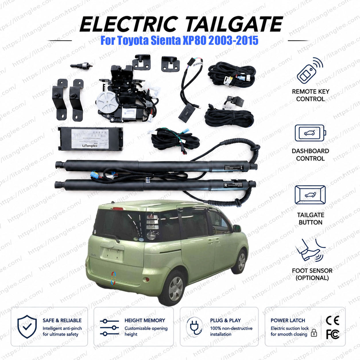 Für Toyota Sienta XP80 2003-2015 Elektrische Heckklappen-Nachrüstlösung | Intelligenter elektrischer Kofferraumöffner | 1. Generation | Doppelte Gasfedern | Ultra-Leise | OEM-Passform & CE-Zertifiziert