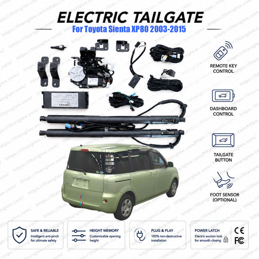 Für Toyota Sienta XP80 2003-2015 Elektrische Heckklappen-Nachrüstlösung | Intelligenter elektrischer Kofferraumöffner | 1. Generation | Doppelte Gasfedern | Ultra-Leise | OEM-Passform & CE-Zertifiziert
