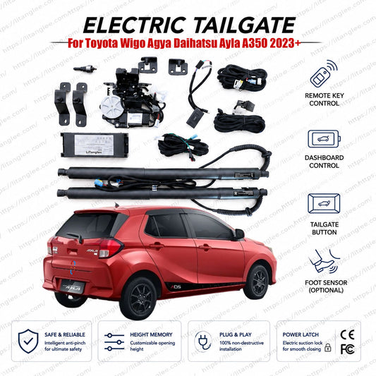 Für Toyota Wigo Agya Daihatsu Ayla A350 2023–2027 Elektrische Heckklappenlift-Kit | Intelligenter elektrischer Kofferraumöffner | 2. Generation | Dual-Streben | Ultra-Leise | OEM-Passform & CE-zertifiziert