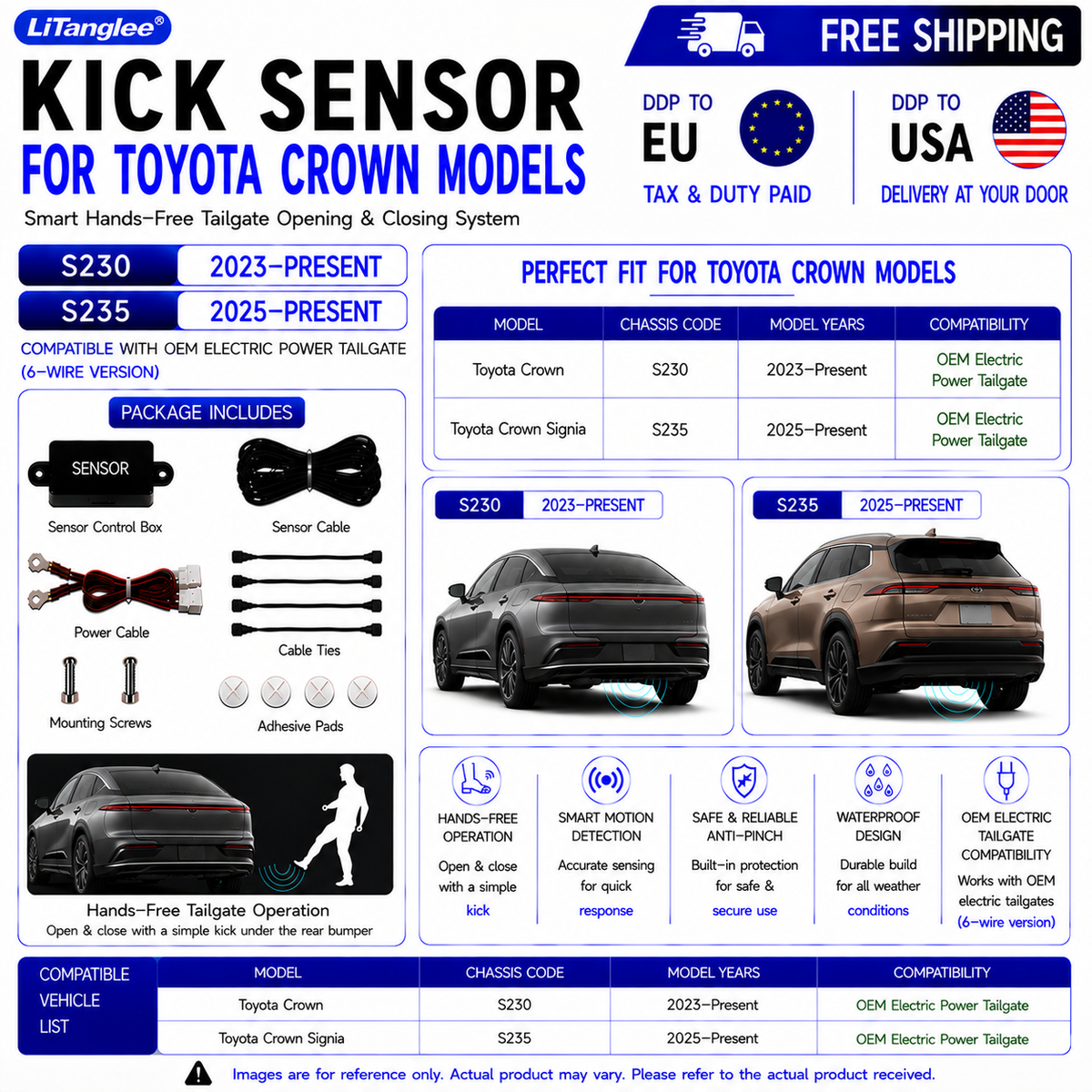For Toyota Crown Crown Signia S230 S235 OEM Electric Power Tailgate Smart Hands-Free Kick Sensor – Foot-Activated Tailgate Opening & Closing System