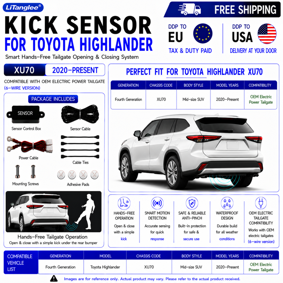 For Toyota Highlander XU70 OEM Electric Power Tailgate Smart Hands-Free Kick Sensor – Foot-Activated Tailgate Opening & Closing System