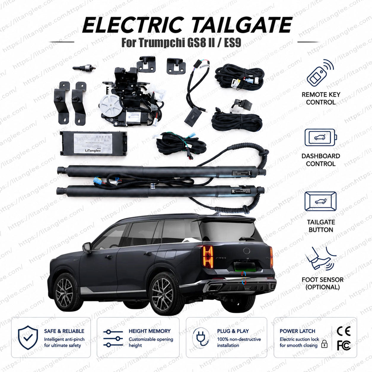 For Trumpchi GS8 II / ES9 2022-2027 Smart Power Tailgate Lift Kit by LiTanglee® | Electric Trunk Opener with Soft Close | Heavy-Duty Actuators for Flagship SUV | CAN-Bus Integrated | Non-Destructive Installation