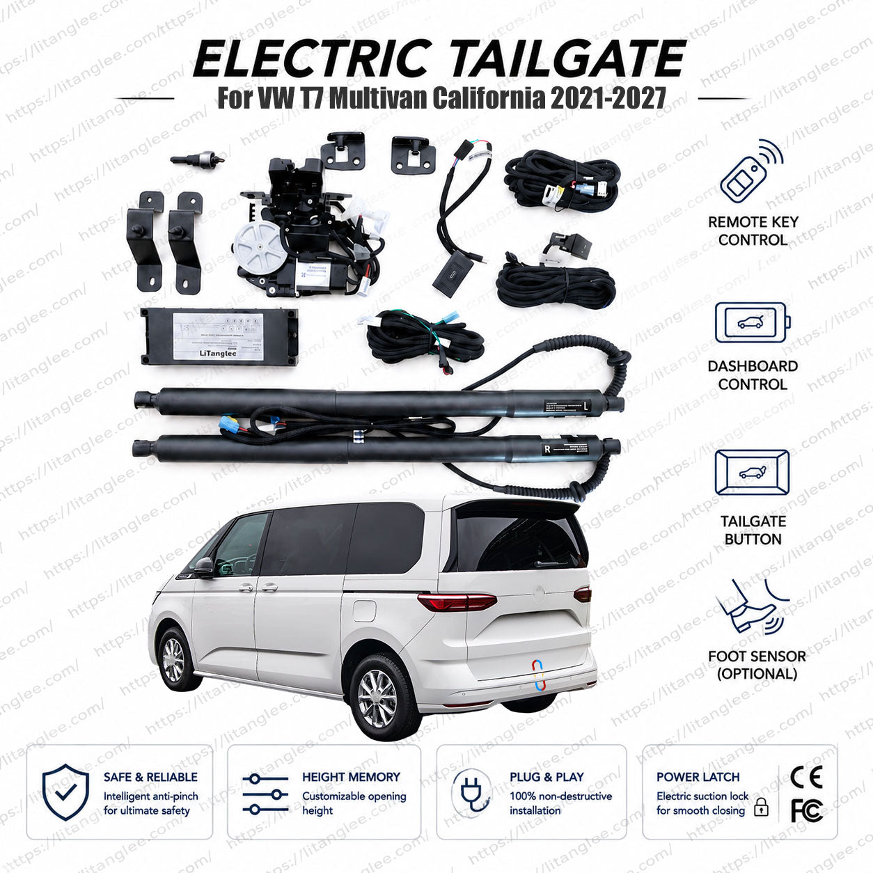 For VW Volkswagen Multivan T7 / California 2021-2027 Smart Power Tailgate Lift Kit by LiTanglee® | Electric Trunk Opener with Soft Close | Full MQB Platform Integration | Dual Heavy-Duty Struts